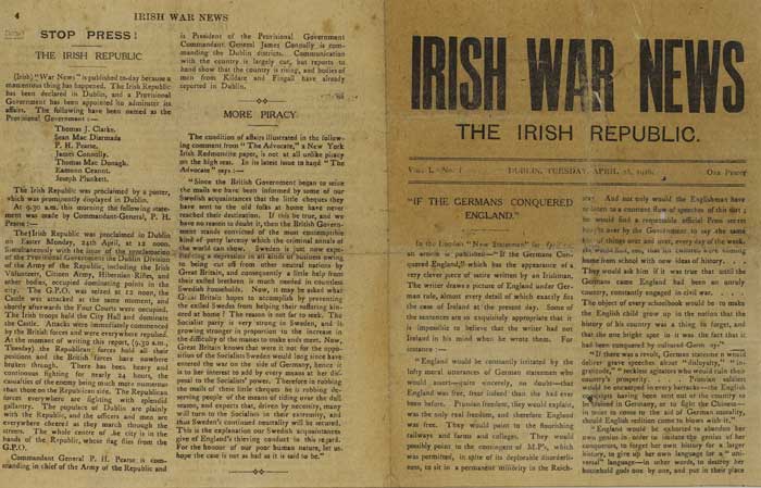 1916 Irish War News - the first issue, published in the second day of the Rising at Whyte's Auctions