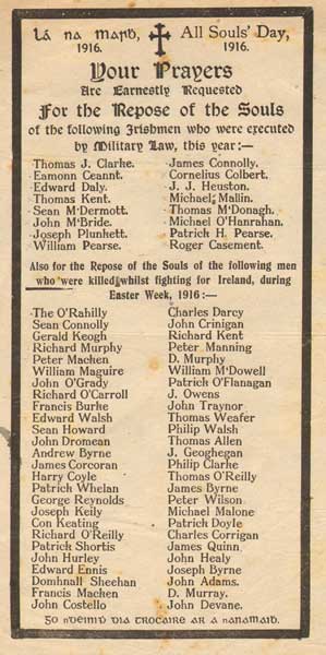 1916 (1 November) All Souls Day In Memoriam sheet at Whyte's Auctions