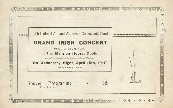 1917 Irish National Aid and Volunteer Dependants' Fund "Grand Irish Concert" programme at Whyte's Auctions