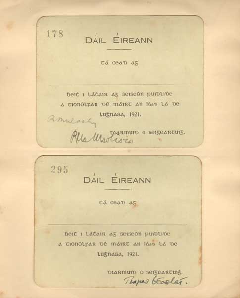 1921 Dil ireann collection of passes signed by members at Whyte's Auctions