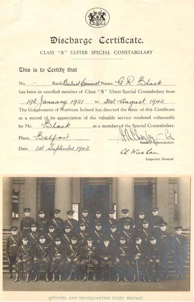 1921-1942. Class "B" Ulster Special Constabulary photograph and documents at Whyte's Auctions