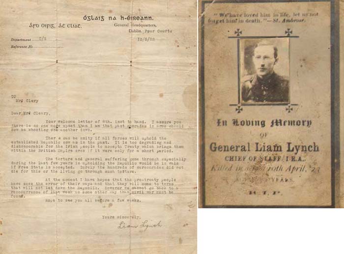 1922 (10 May) Liam Lynch letter to Hannah Condon Cleary from the Four Courts at Whyte's Auctions