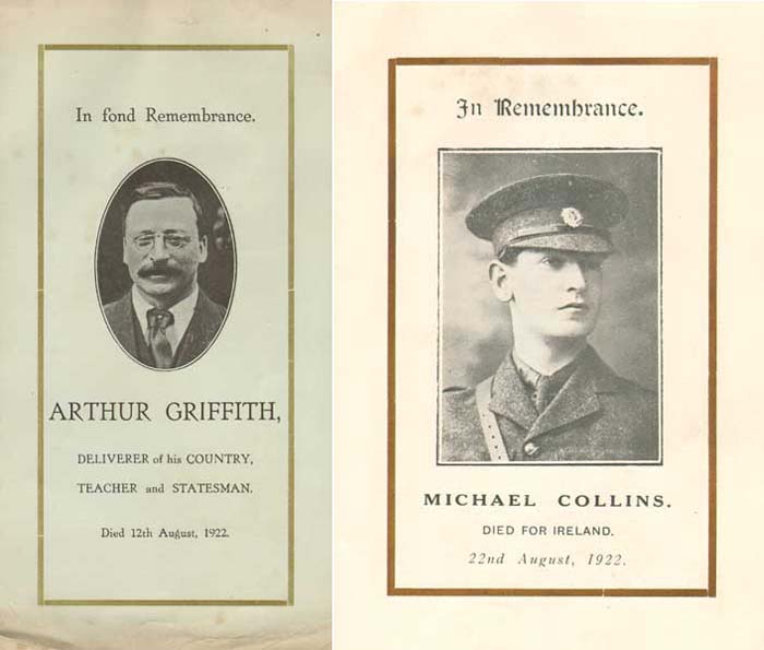 1922 In Memorium Card for Michael Collins and Arthur Griffith large size and various poems by "Benmore" at Whyte's Auctions