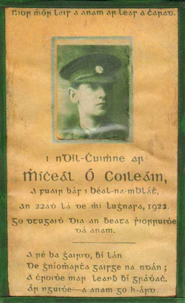 1922 (June 22) Death of Michael Collins - a rare type of In Memoriam Card at Whyte's Auctions
