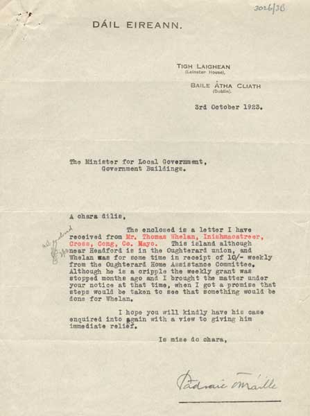 1922-1930. Letters from Dil ireann TD's to Government Ministers at Whyte's Auctions