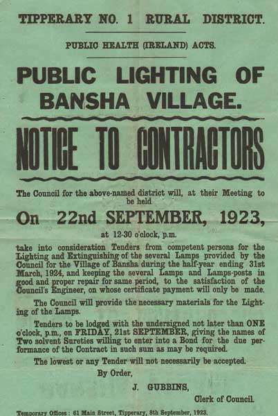 1922-23 Posters including Athlone, Mallow, Bansha Tipperary and Sligo, Council Notices. at Whyte's Auctions