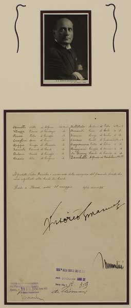 1934 Italian Government document signed by King Victor Emmanuel and Prime Minister Benito Mussolini at Whyte's Auctions