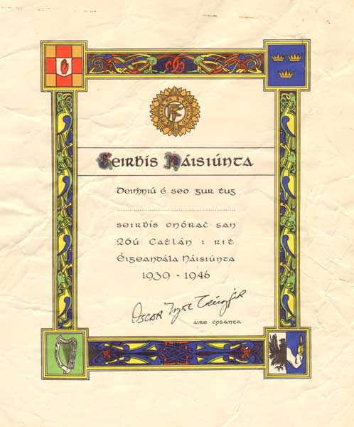 1939-46 Emergency Service Certificate for a member of the 26th Battalion (IRA Veterans) at Whyte's Auctions