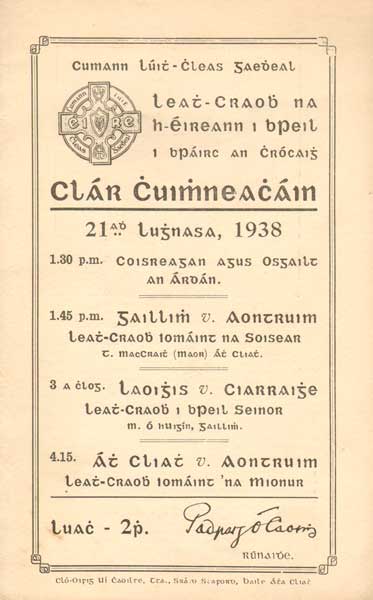 GAA Football 1938 (21 August) All Ireland Semi Final Laois v Kerry programme at Whyte's Auctions