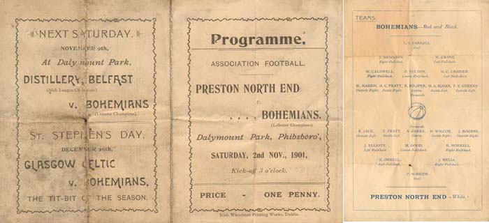 Football. An extremely rare and early Irish programme - Bohemians v. Preston North End, 1901 at Whyte's Auctions