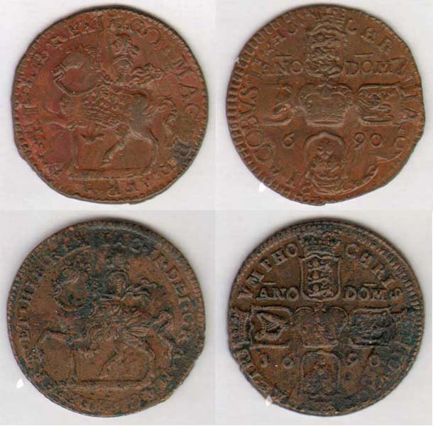 James II. Gunmoney. Crown.(overstruck on large Halfcrowns) (3). 1690 at Whyte's Auctions