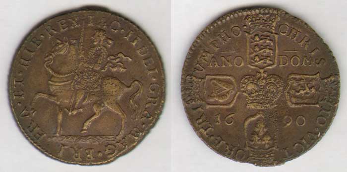 James II. Gunmoney. Crown.(overstruck on large Halfcrowns). 1690 at Whyte's Auctions
