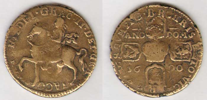 James II. Gunmoney. Crown.(overstruck on large Halfcrowns) (3). 1690 at Whyte's Auctions