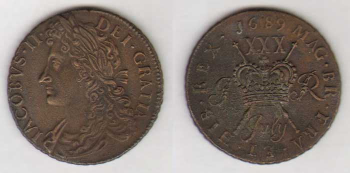James II. Gunmoney. Large Halfcrowns.. 1689 July at Whyte's Auctions