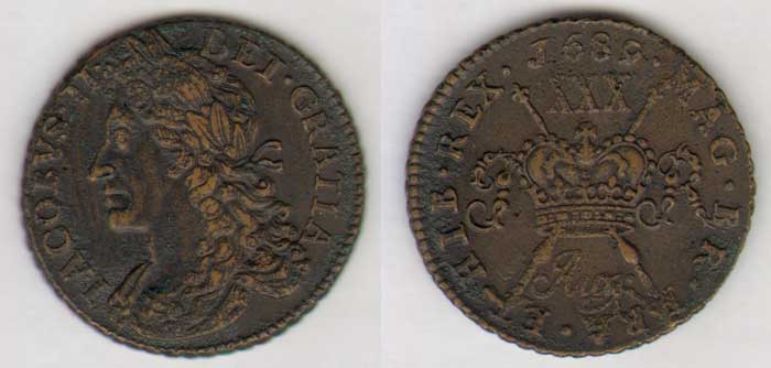 James II. Gunmoney. Large Halfcrowns.. 1689 Aug:. at Whyte's Auctions