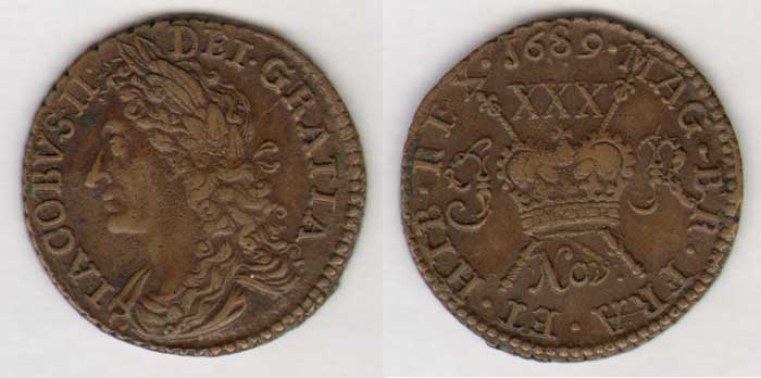 James II. Gunmoney. Large Halfcrowns.. 1689 Nov:. at Whyte's Auctions
