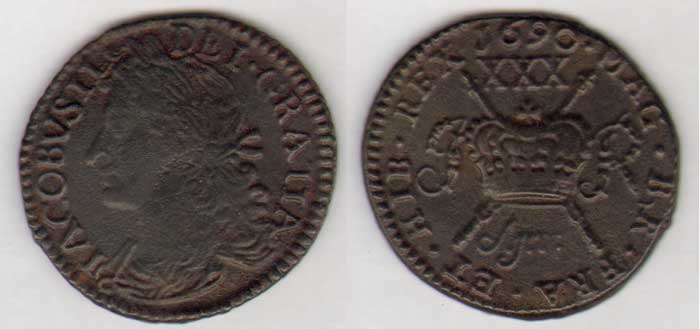 James II. Gunmoney. Large Halfcrowns.(4). 1689 Sep, Mar, 1690 Mar:, Apr: at Whyte's Auctions