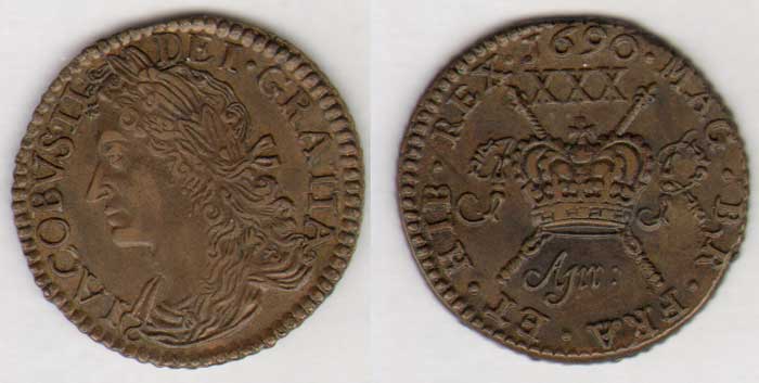 James II. Gunmoney. Large Halfcrowns.. 1690 Apr: at Whyte's Auctions