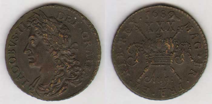 James II. Gunmoney. Large Halfcrowns.. 1690 Augt:: at Whyte's Auctions