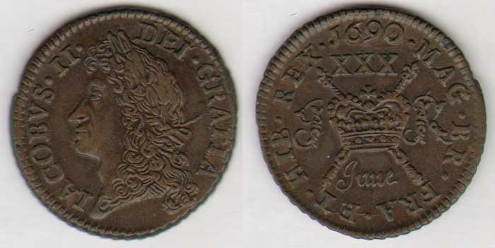 James II. Gunmoney. Small Halfcrown.. 1690 June at Whyte's Auctions