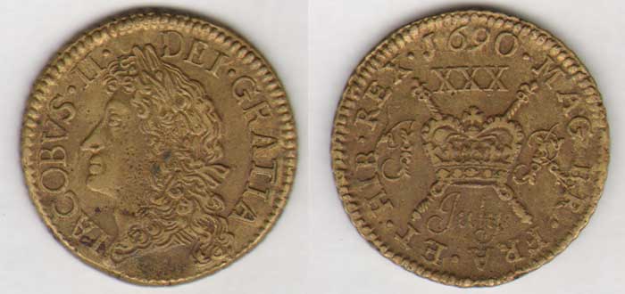 James II. Gunmoney. Small Halfcrown.. 1690 July at Whyte's Auctions