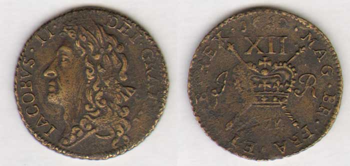 James II. Gunmoney. Shilling (3). 1689 Feb, Mar, Sepr at Whyte's Auctions