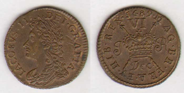 James II. Gunmoney. Sixpence. 1689 Dec. at Whyte's Auctions