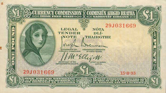 Currency Commission, Free State. Lady Lavery. One Pound. 15-8-33 at Whyte's Auctions