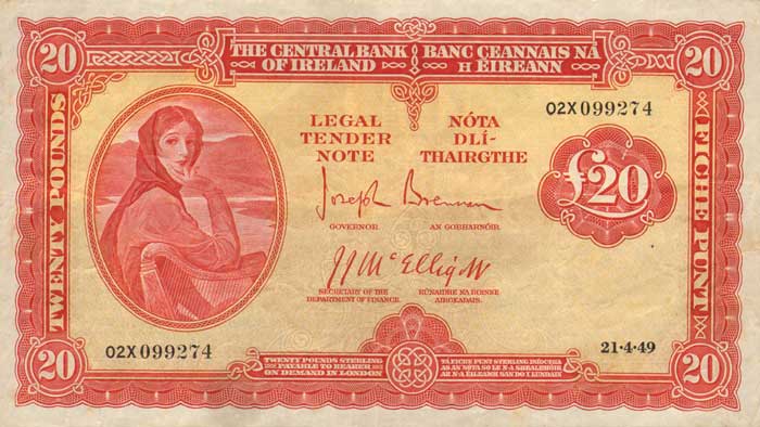 Central Bank. Lady Lavery. Twenty Pounds. 21-4-49 at Whyte's Auctions