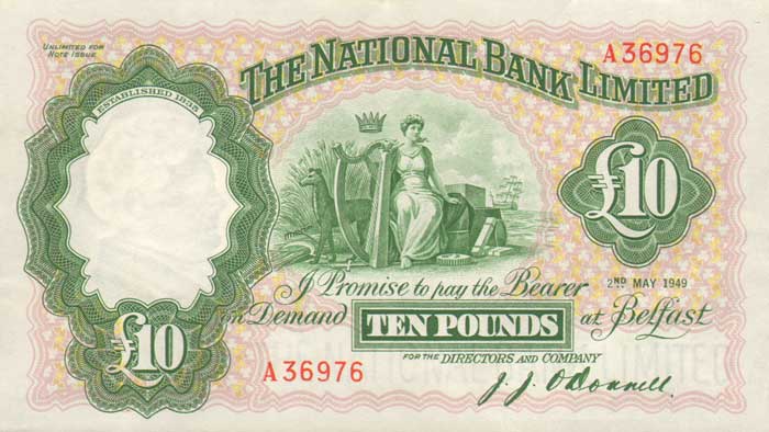 Northern Ireland. The National Bank. Belfast Ten Pounds.. 2-May-1949 at Whyte's Auctions