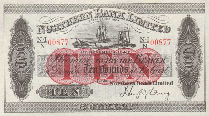 Northern Ireland. Northern Bank.  10 1-Nov-1943, 5 6-May-1929, 1 1-Jan-1940. at Whyte's Auctions