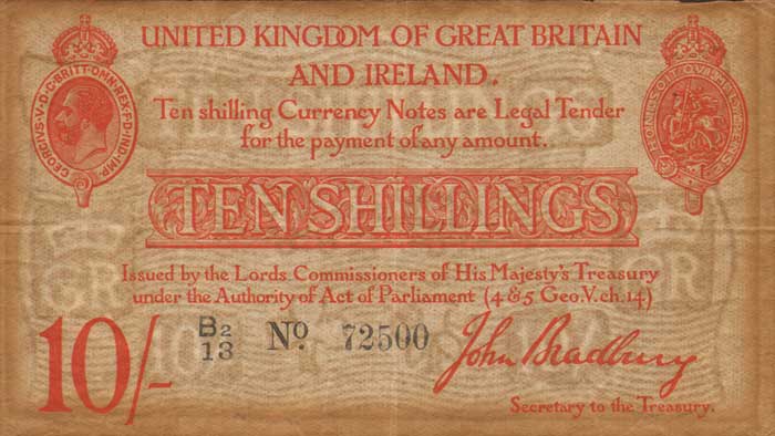 Great Britain. Bank of England.  Ten Shillings. 1914-15 at Whyte's Auctions