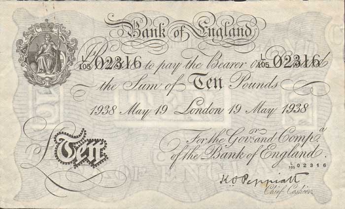 Great Britain. Bank of England. London Ten Pounds. 19 May 1938 at Whyte's Auctions