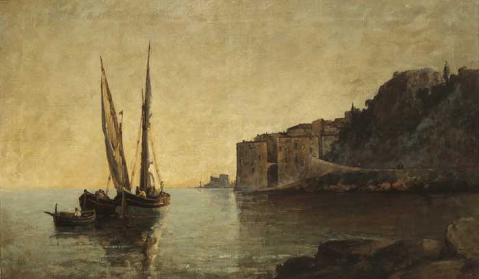 FISHING BOATS AT VILLEFRANCHE, c.1880 by Nathaniel Hone RHA (1831-1917) at Whyte's Auctions