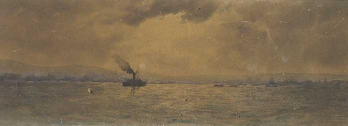STEAMSHIP IN BAY, DUSK and ENTERING THE LIFFEY by William Percy French (1854-1920) at Whyte's Auctions