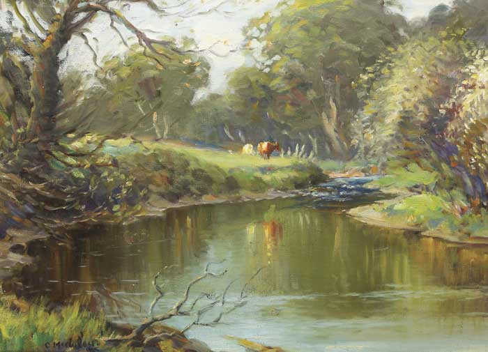 CATTLE BY A RIVER by Charles J. McAuley RUA ARSA (1910-1999) RUA ARSA (1910-1999) at Whyte's Auctions