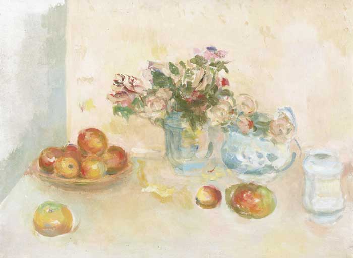 STILL LIFE OF MIXED ROSES WITH APPLES by Stella Steyn (1907-1987) (1907-1987) at Whyte's Auctions