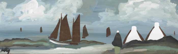 SAILING BOATS WITH COTTAGES AND SHAWLIE by Markey Robinson (1918-1999) at Whyte's Auctions