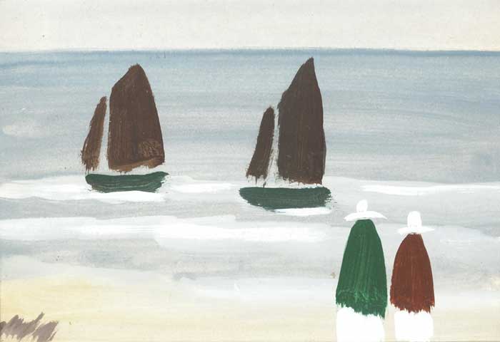 TWO SHAWLIES AND TWO BOATS BY THE SHORE by Markey Robinson (1918-1999) at Whyte's Auctions