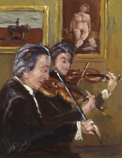 MUSICIANS AT IB JORGENSEN ART GALLERY, RDS, DUBLIN by Ivan Sutton (b.1944) at Whyte's Auctions
