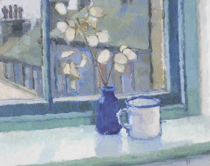 HONESTY IN BLUE POT, 1987 by Sarah Spackman (British, RBA ROI b.1958) at Whyte's Auctions