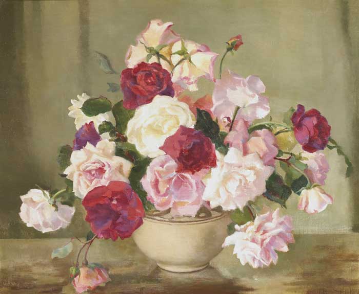 STILL LIFE WITH ROSES, c.1950 by Moyra Barry sold for �750 at Whyte's Auctions