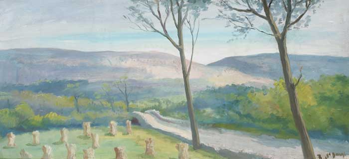 COUNTRY ROAD WITH HAYSTACKS by Bernard McDonagh  at Whyte's Auctions
