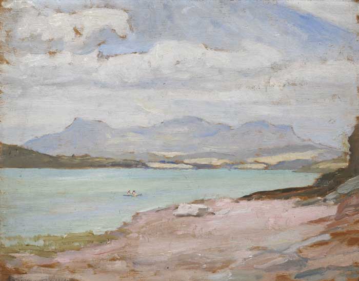 TWO FIGURES IN A BOAT WITH MOUNTAINS BEYOND by Maurice Canning Wilks RUA ARHA (1910-1984) at Whyte's Auctions