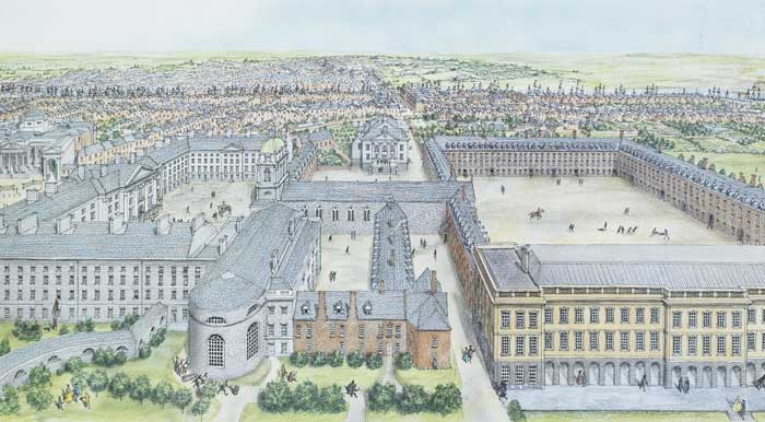 TRINITY COLLEGE, DUBLIN, 1780 AND SIX OTHER VIEWS OF DUBLIN by Stephen Conlin (20/21st century) (20/21st century) at Whyte's Auctions