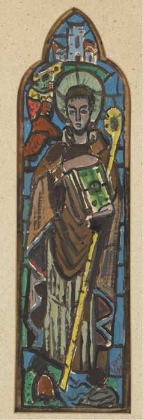 ST. COLUMBA, CARTOON FOR STAINED GLASS WINDOW, ST. JOHN'S CHURCH, MALONE, BELFAST, 1951 by Evie Hone HRHA (1894-1955) at Whyte's Auctions