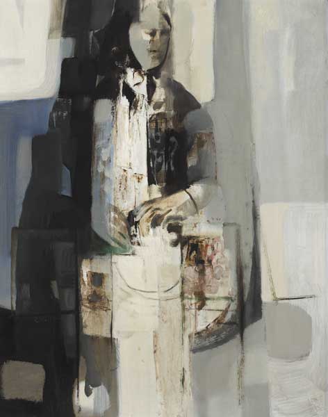 WOMAN WITH HEAD SCARF AND BAG by George Campbell RHA (1917-1979) at Whyte's Auctions