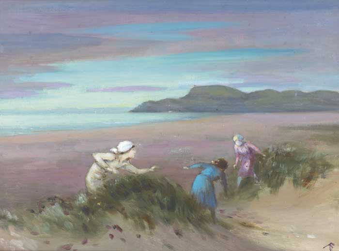 THREE CHILDREN PLAYING IN THE SAND DUNES at Whyte's Auctions