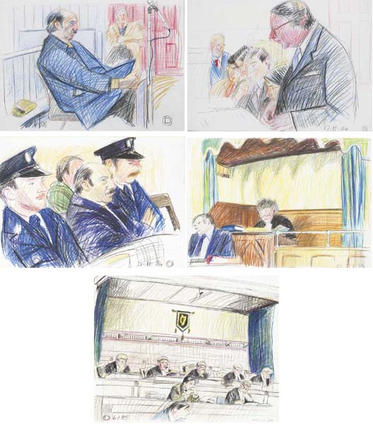 THE TRIAL OF ROBERT TRIMBOLE, 1984/85 (SET OF FIVE) by Michael O'Dea PPRHA (b.1958) at Whyte's Auctions