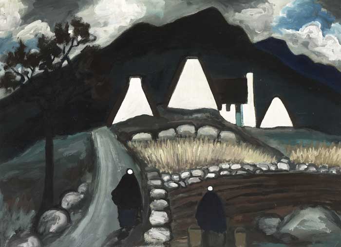 SHAWLIES WITH COTTAGES AND MOUNTAINS BEYOND by Markey Robinson (1918-1999) at Whyte's Auctions
